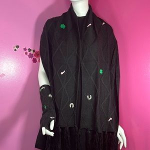Urban outfitters Bella Embroidered Arm Warmer and scarf set black